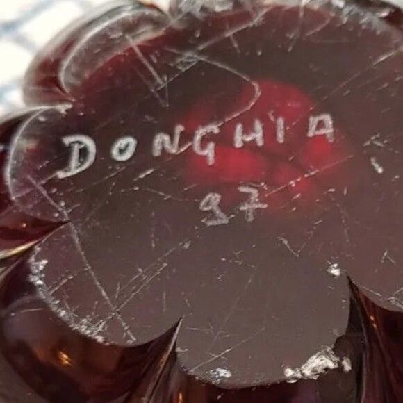 Ruby Red Encased Glass Paperweight Signed "Donghio 97" VTG Gift Idea READ - Picture 5 of 11
